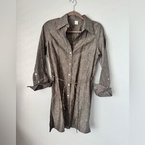 Camaieu Brown Button-Up Linen Tunic Dress Size EU 36- Like US Small